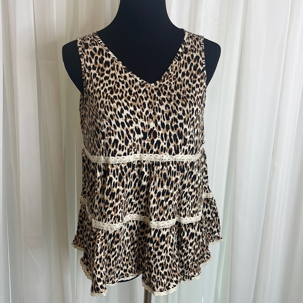 NWT Leopard Print LOVE FIRE Tiered Tank Top, Size XL